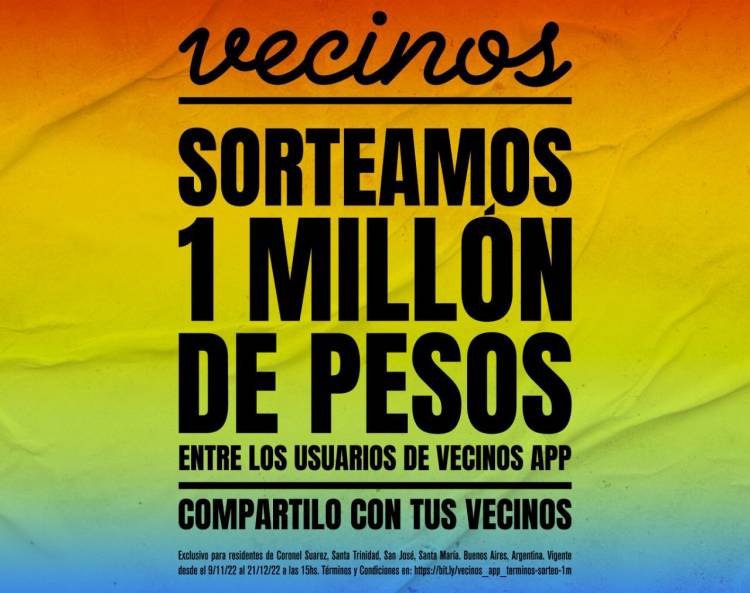 ¡Vecinos App sortea un millón de pesos!
