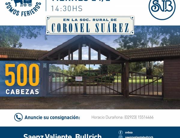 Remate de Saenz Valiente, Bullrich y Cia. en la Sociedad Rural de Coronel Suárez