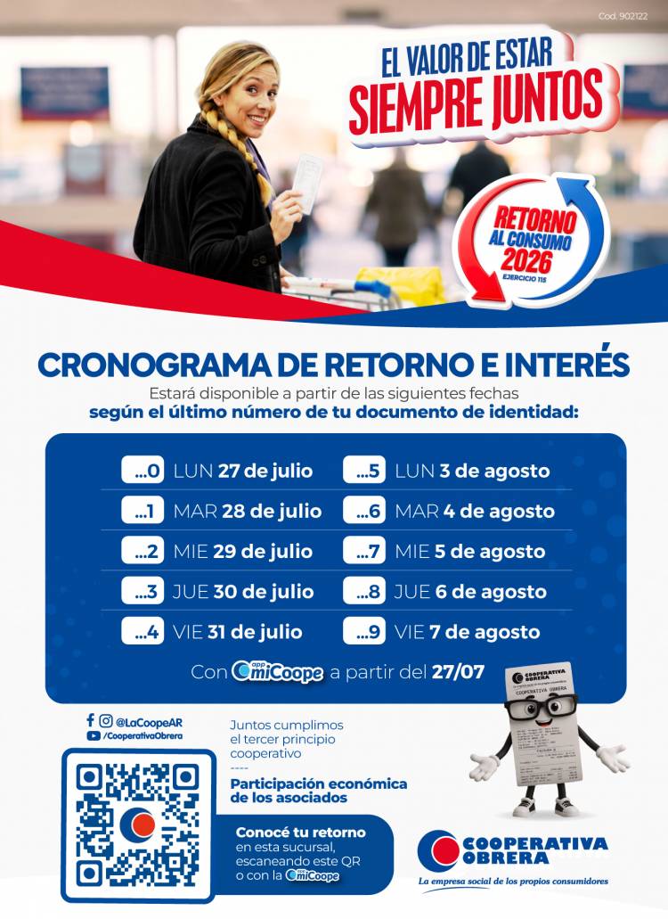 La Coope distribuye $9.789 millones entre sus asociados  en concepto de Retorno e Intereses