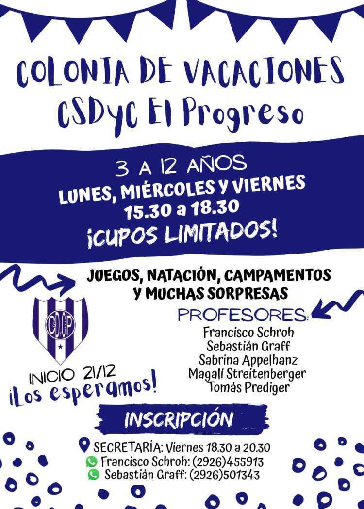 Súmate a la Colonia de Vacaciones del Club El Progreso