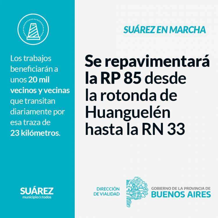 Se repavimentará la RP 85 desde la rotonda de Huanguelén hasta la RN 33