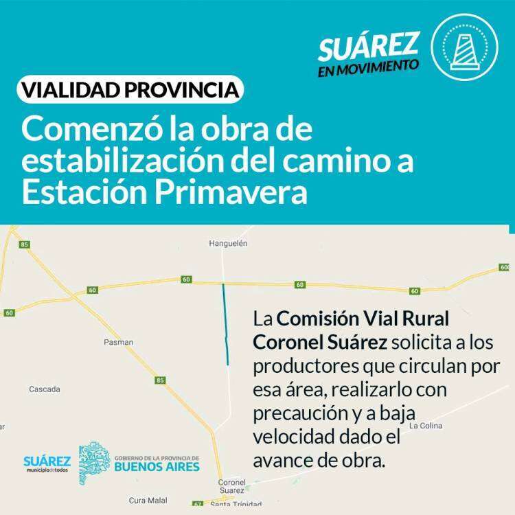Vialidad Provincia: Comenzó la obra de estabilización del camino a Estación Primavera