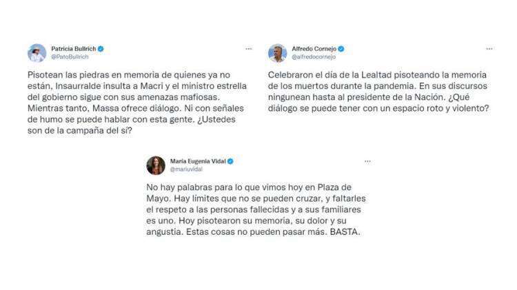 Día de la Lealtad: pisaron las piedras de los muertos por Covid-19 para arrancar fotos de víctimas