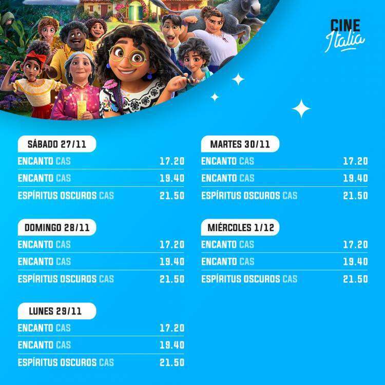 Cartelera del Cine Italia para este fin de semana