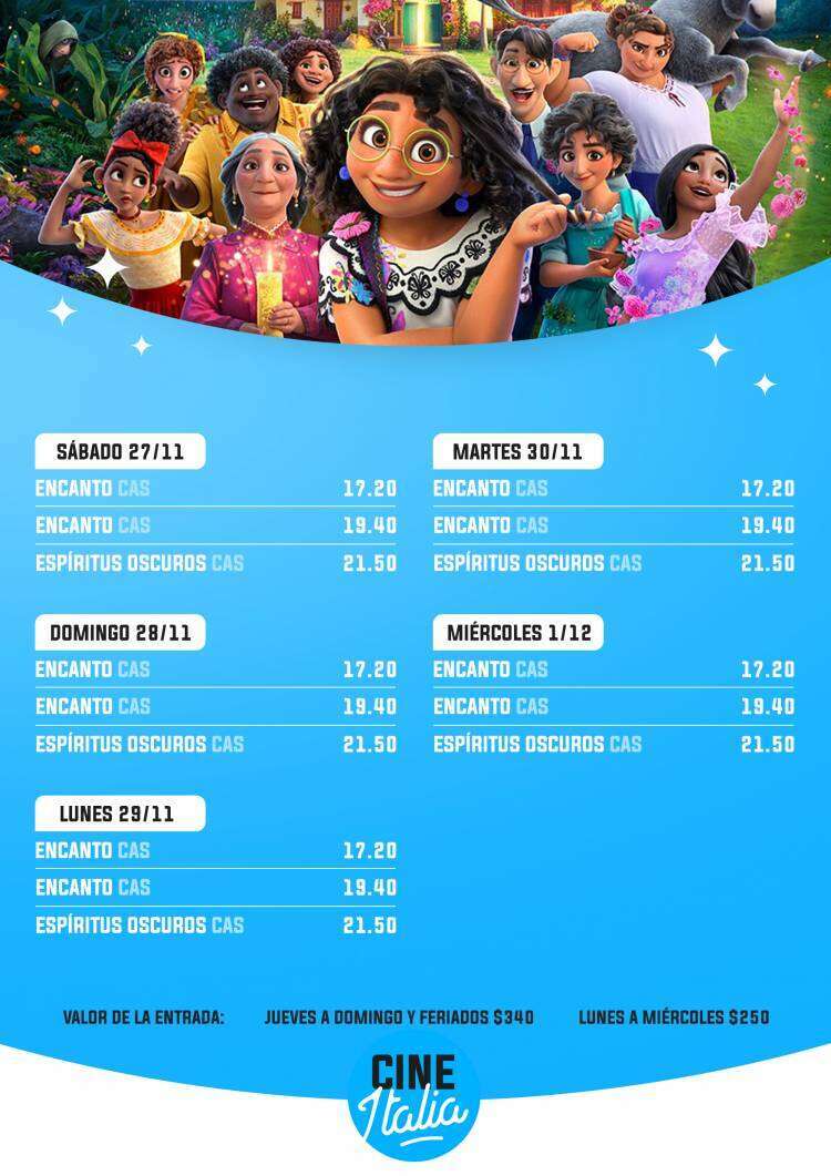Cartelera del Cine Italia para este fin de semana