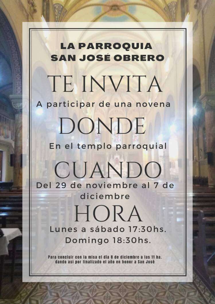 La Parroquia San José Obrero invita a participar de una novena hasta el 7 de diciembre