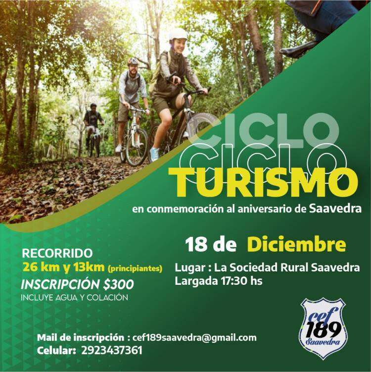Aniversario de Saavedra: se realizará un recorrido de cicloturismo