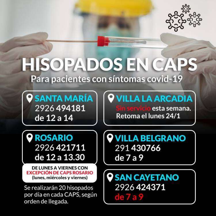 Continúan los hisopados a pacientes con síntomas covid-19 en los CAPS del distrito