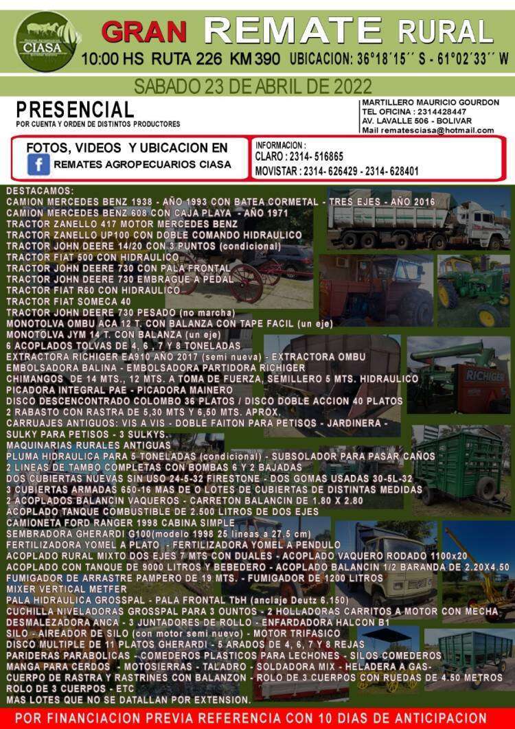 Gran remate rural de Ciasa en Bolívar