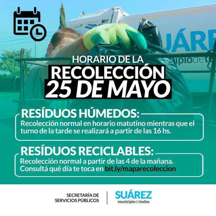 Horario de recolección de residuos Feriado Nacional