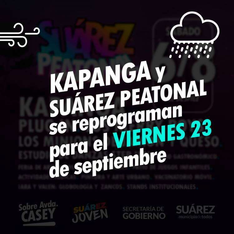 KAPANGA y “Suárez Peatonal” se reprograman para el viernes 23 de septiembre