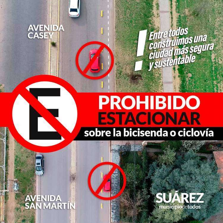Prohibido estacionar sobre la bicisenda o ciclovía