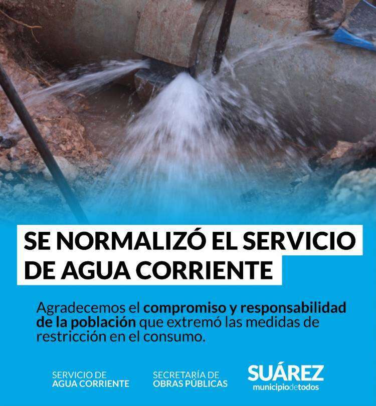 Se normalizó el servicio de agua corriente