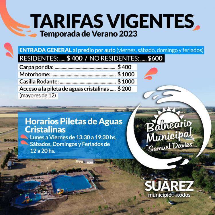 Balneario Municipal “Samuel Davies”: tarifas vigentes temporada de verano 2023
