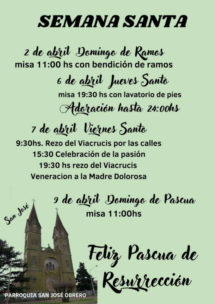 Cronograma de Semana Santa en la Parroquia San José Obrero