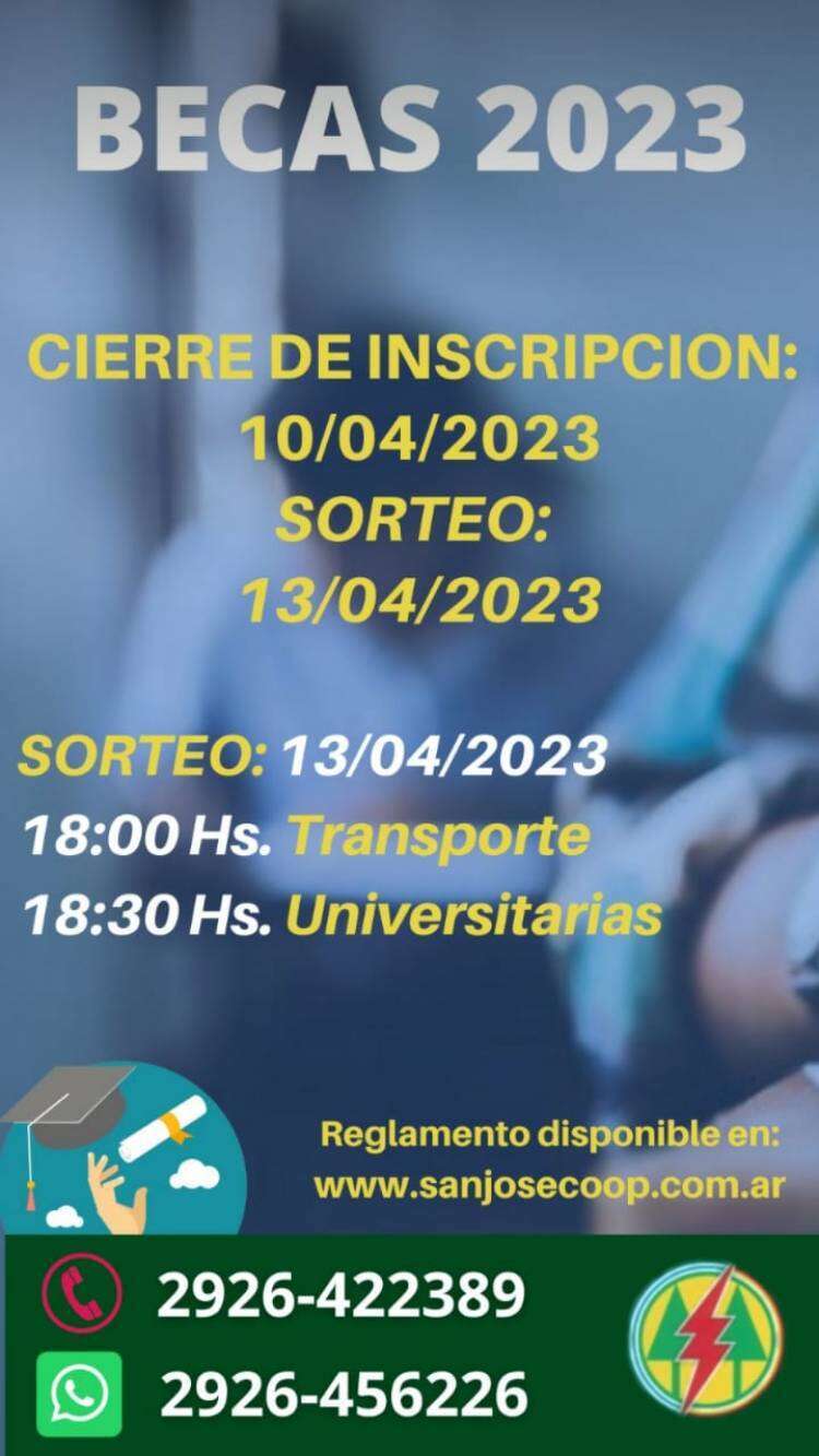 Becas de transporte y universitarias 2023 de la Cooperativa Eléctrica San José