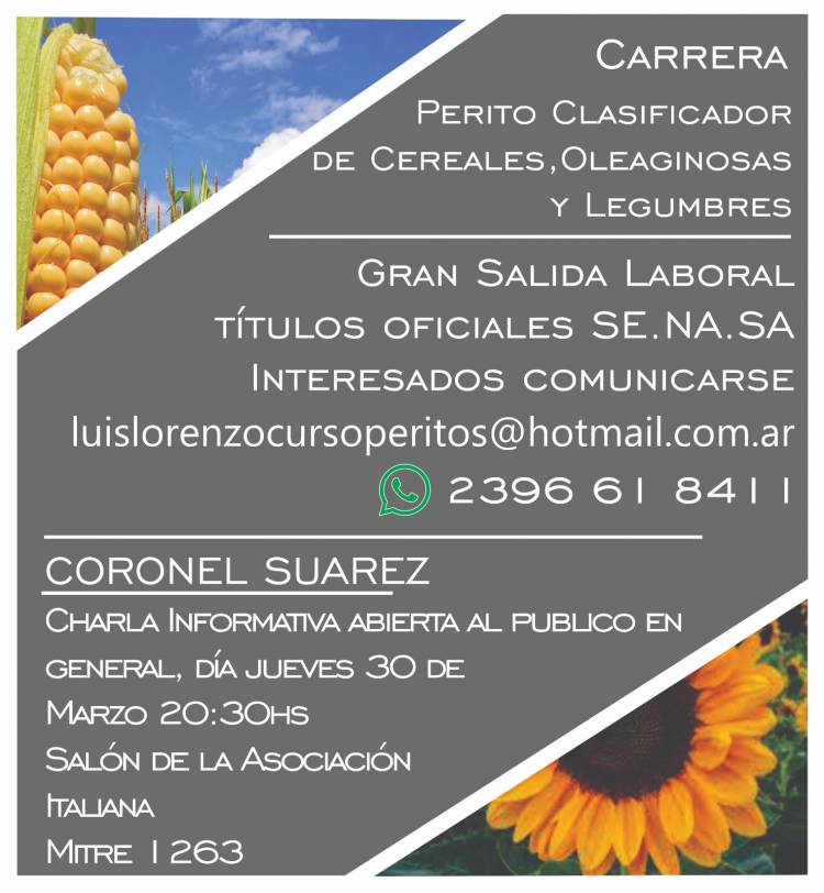Oferta educativa: Carrera de Perito Clasificador de Cereales, Oleaginosas y Legumbres