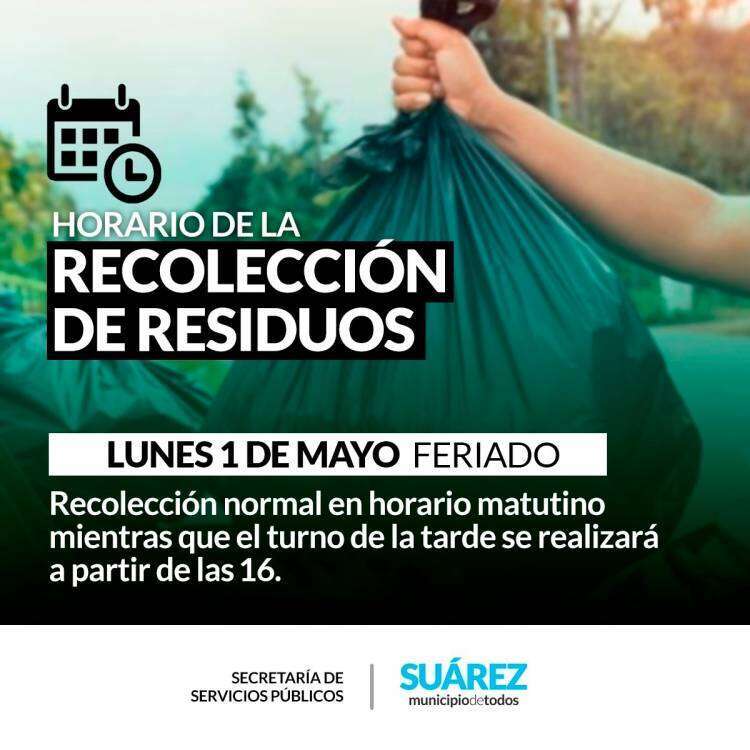 Horario de recolección de residuos LUNES 1 DE MAYO