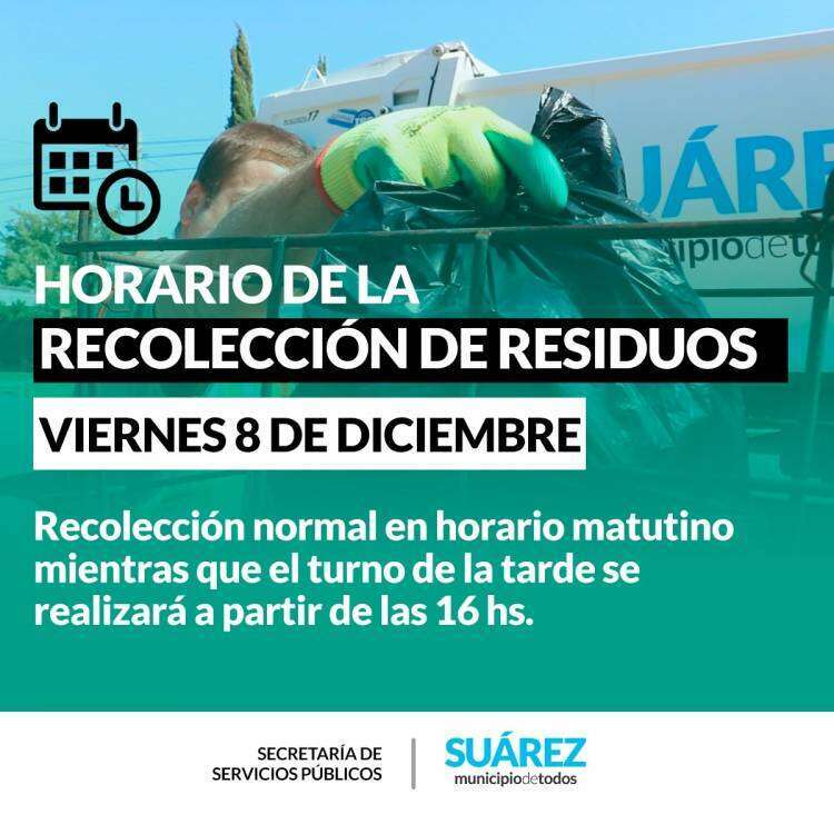 Horario de la recolección de residuos de este viernes 8 de diciembre