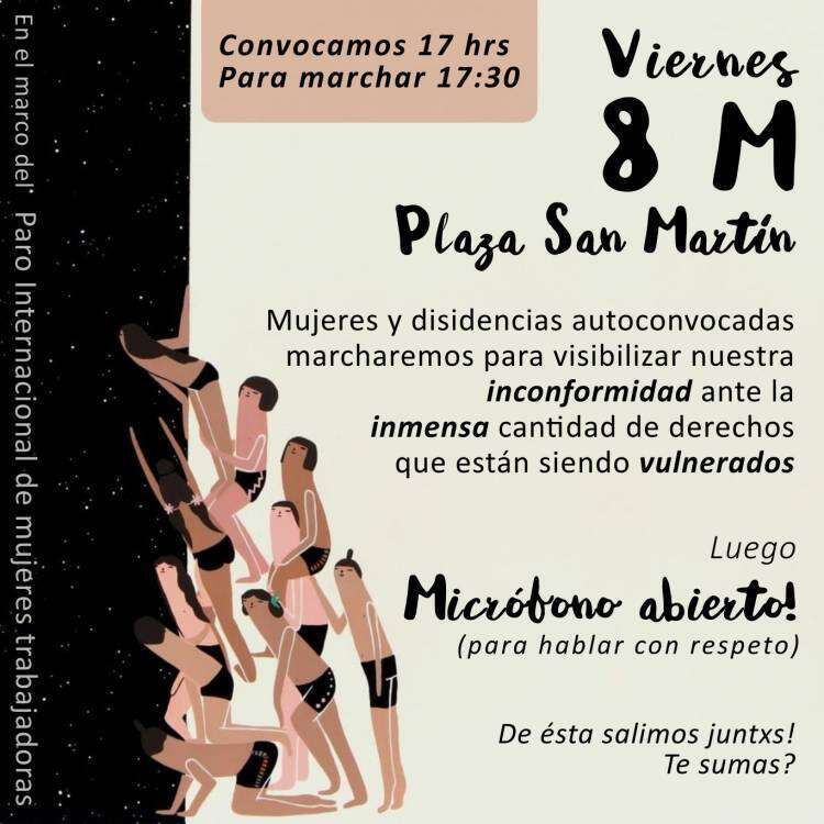 Convocatoria por el Día Internacional de la Mujer Trabajadora este viernes en la Plaza San Martín