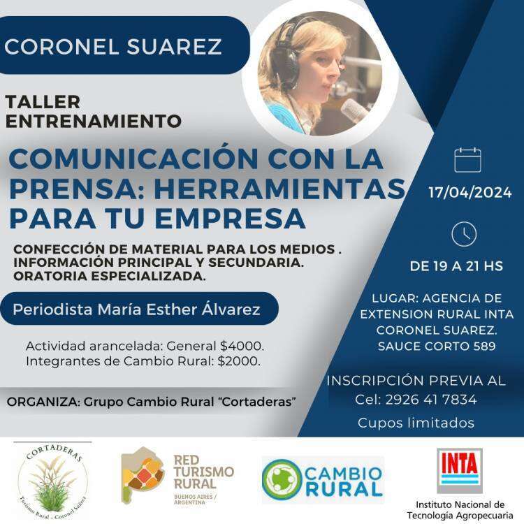 Cambio Rural Cortaderas Turismo Rural y Raíces de Campo organizan un "Taller Entrenamiento sobre herramientas para la comunicación con la prensa"