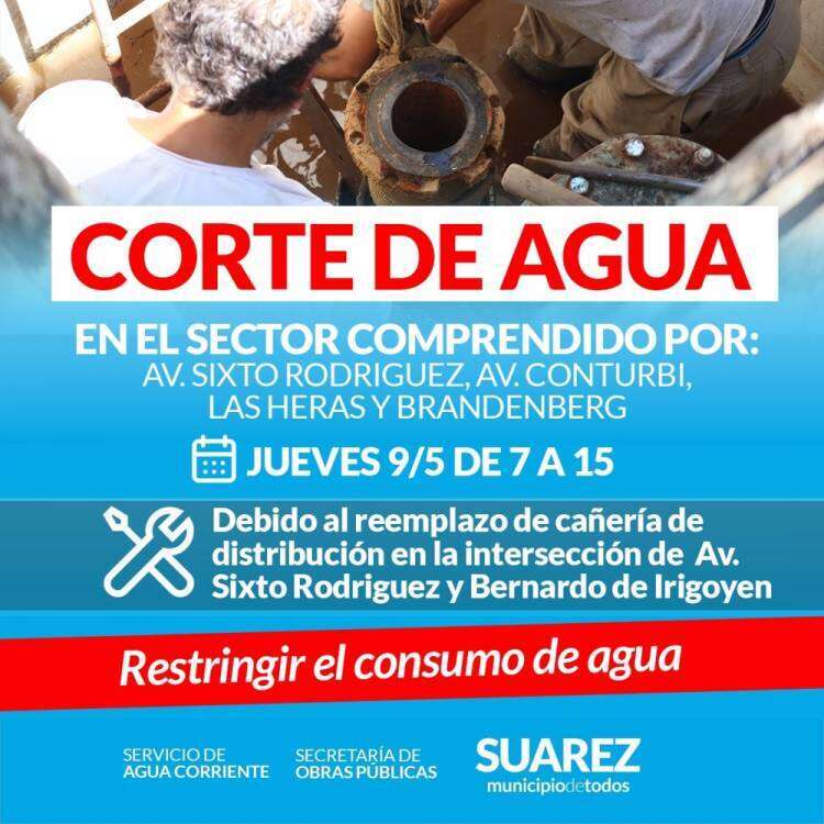 Corte en el suministro de agua corriente en un sector de la ciudad