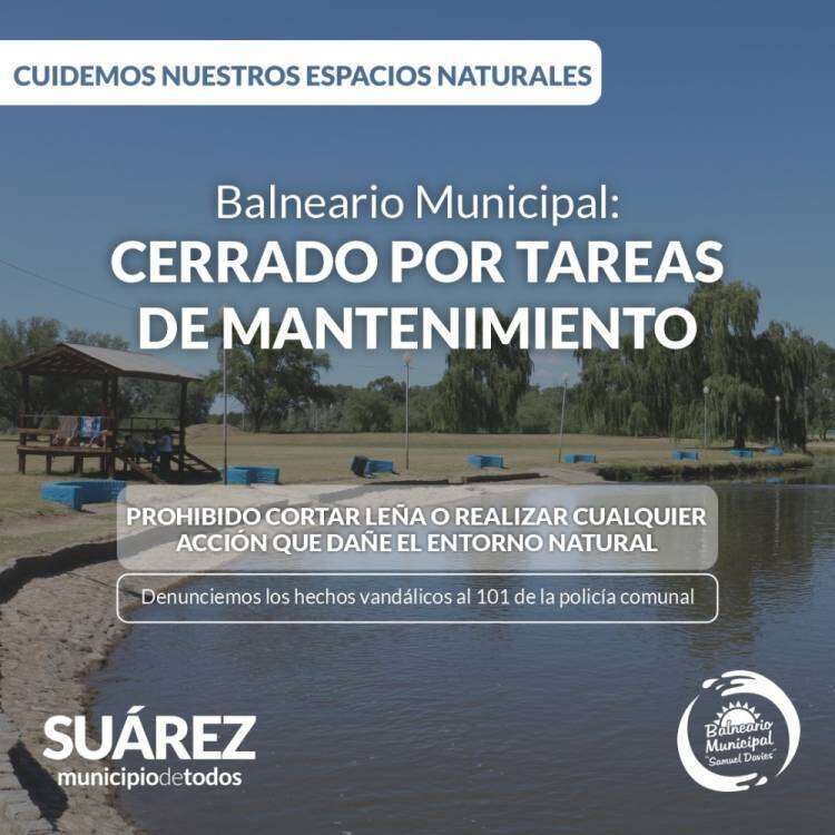 El Balneario Municipal permanecerá cerrado por tareas de mantenimiento