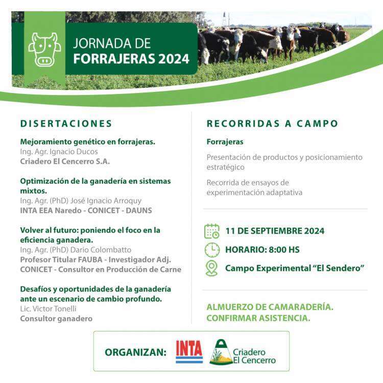 El Cencerro junto al Inta organizan la Jornada Forrajera 2024