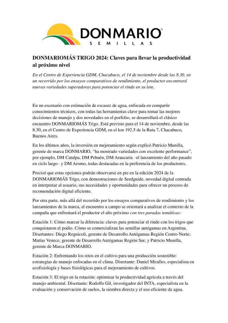 DONMARIOMÁS TRIGO 2024: Claves para llevar la productividad al próximo nivel