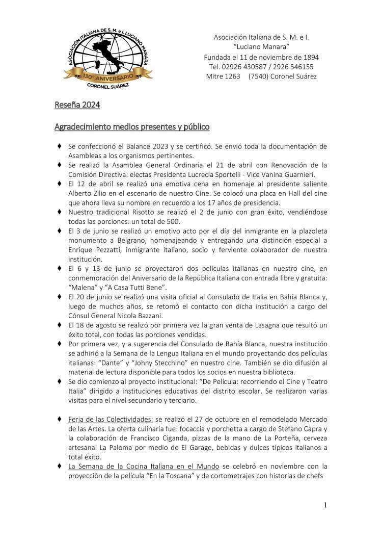 La Asociación Italiana da a conocer su reseña de 2024 y proyecta un productivo 2025