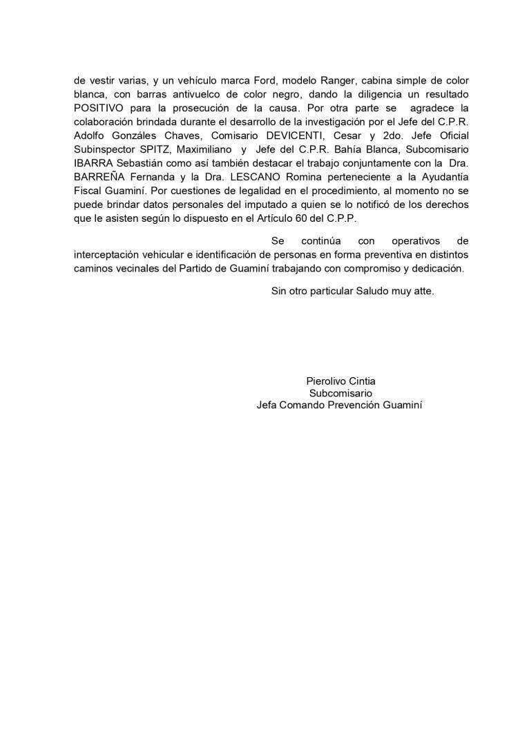 EL COMANDO DE PREVENCION RURAL GUAMINI REALIZA ALLANAMIENTO EN LA CIUDAD DE BAHIA BLANCA A PERSONA SINDICADA DE COMETER ABIGEATOS EN LA ZONA SUDOESTE DE LA PROVINCIA DE BUENOS AIRES.