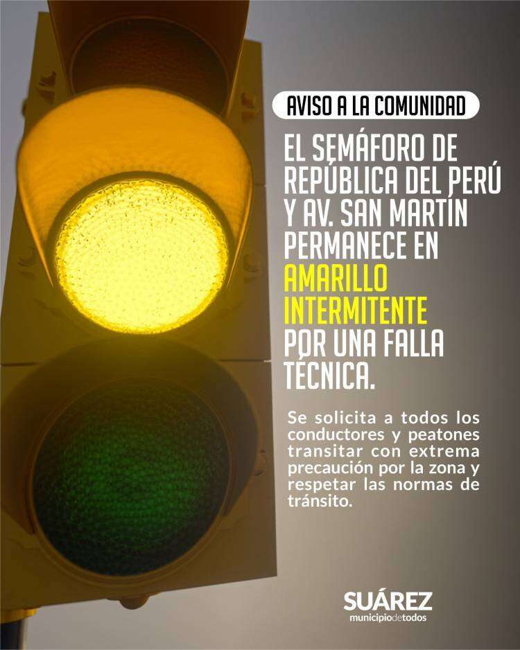 Aviso a la comunidad: semáforo fuera de servicio