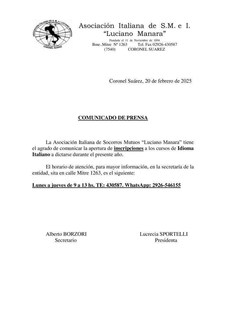 Inscripciones Abiertas para Cursos de Italiano 2025