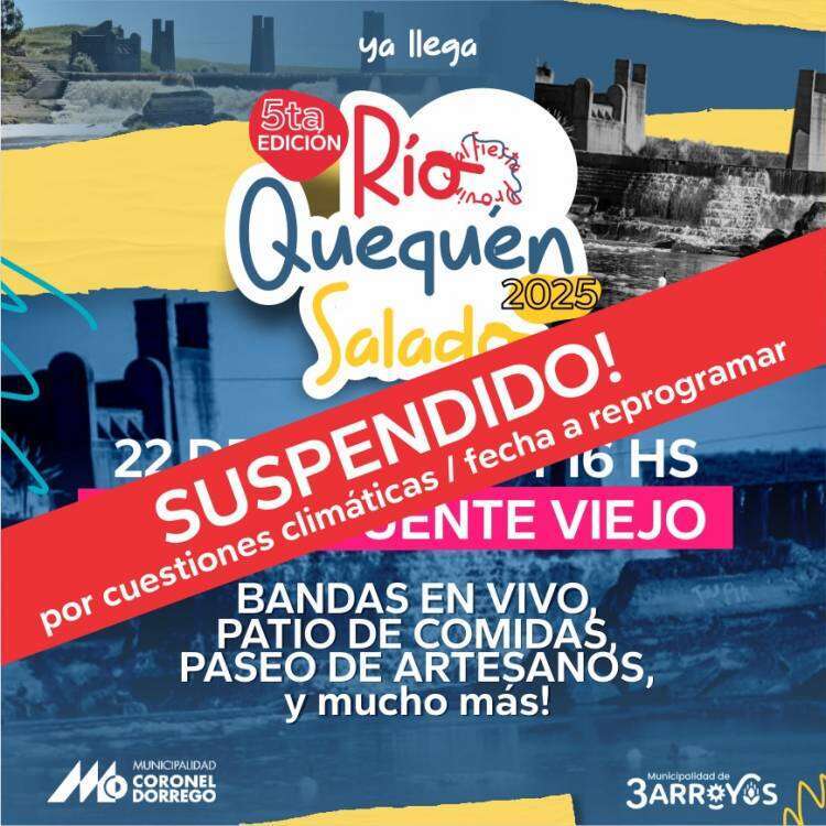 Queda SUSPENDIDA, con posibilidad de reprogramación, la 5ta Edición de la Fiesta Provincial Río Quequen Salado