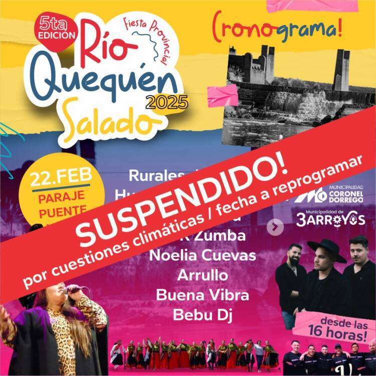 Queda SUSPENDIDA, con posibilidad de reprogramación, la 5ta Edición de la Fiesta Provincial Río Quequen Salado