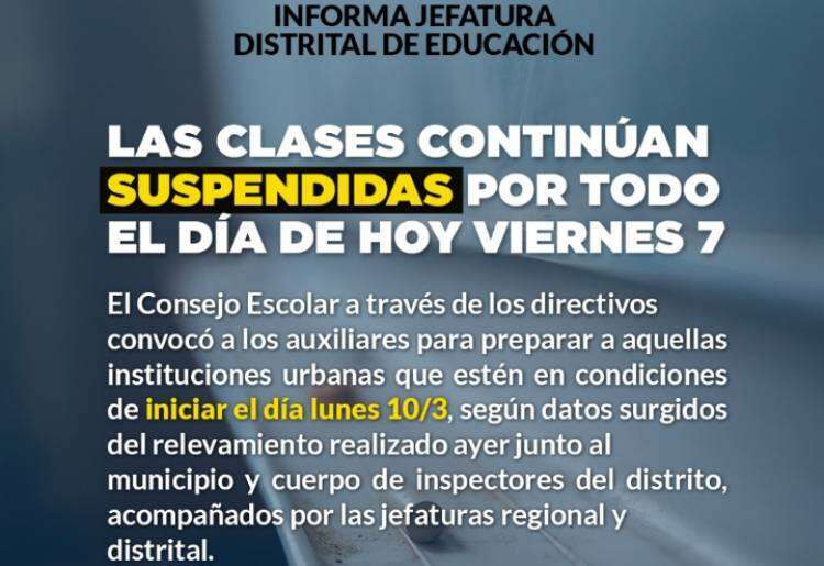 Las clases continúan SUSPENDIDAS durante el viernes 7
