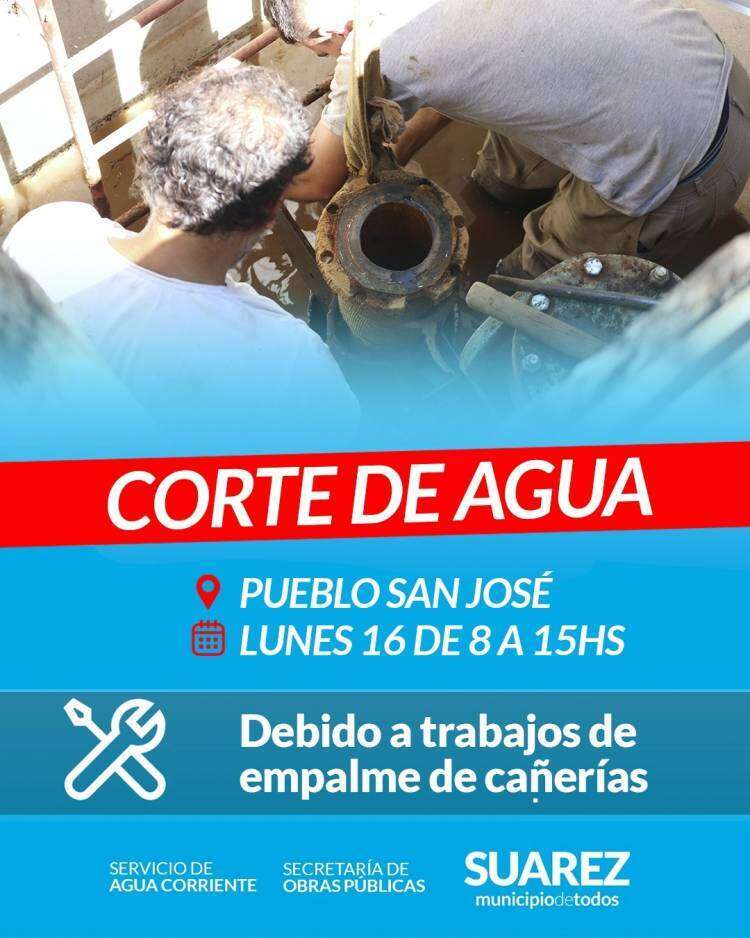 Atención vecinos de Pueblo San José: Corte de agua lunes 16 de junio
