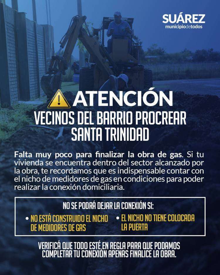¡ATENCIÓN VECINOS DE SANTA TRINIDAD – BARRIO PROCREAR!