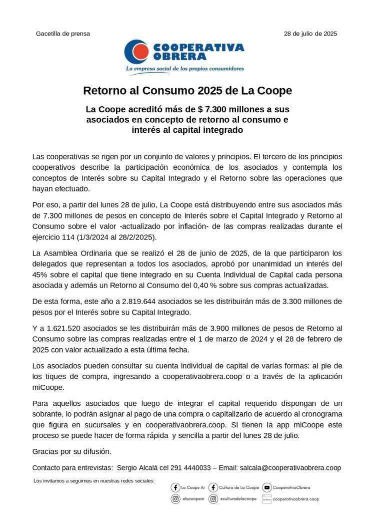 Retorno al Consumo 2025 de La Coope 