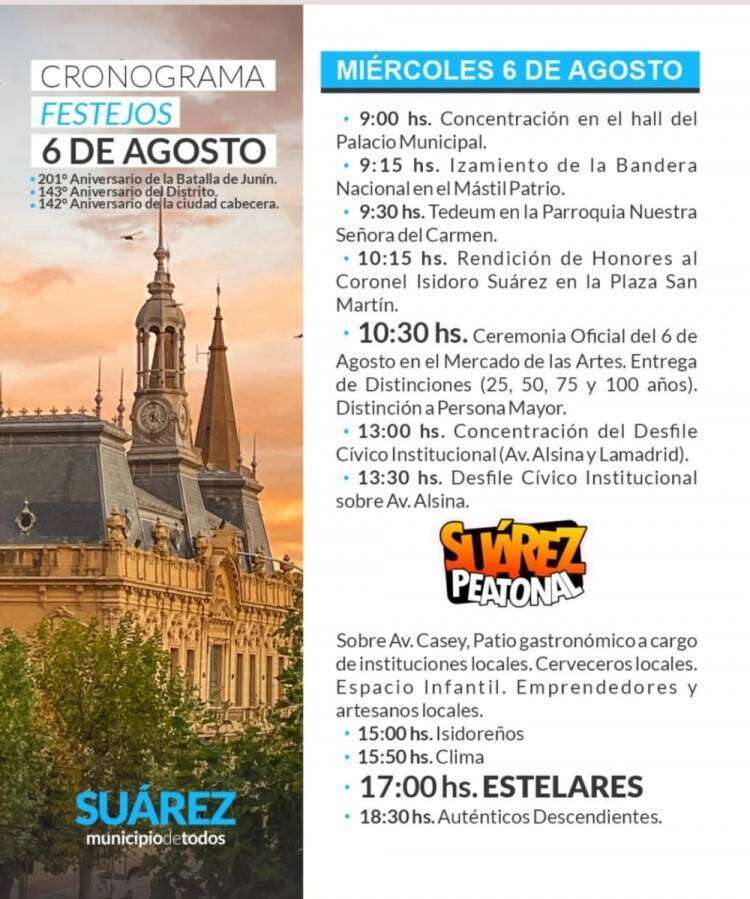 El cronograma de actividades del 6 de Agosto