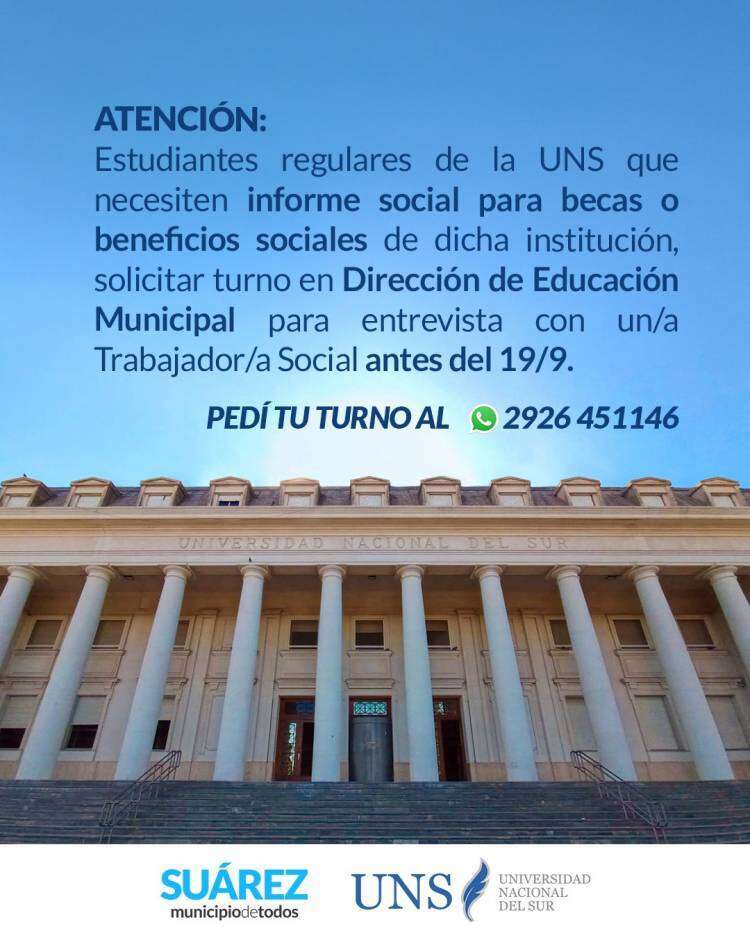 Atención estudiantes regulares de la UNS