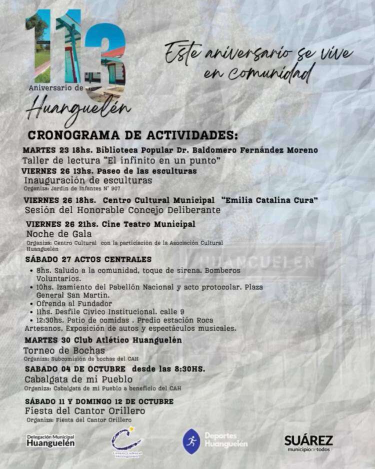 Huanguelén festeja su 113° aniversario