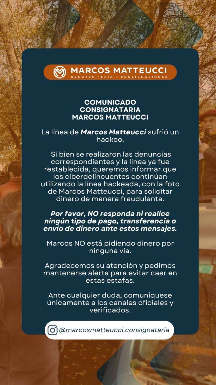 Comunicado Consignataria Marcos Matteucci - La línea sufrió un hackeo