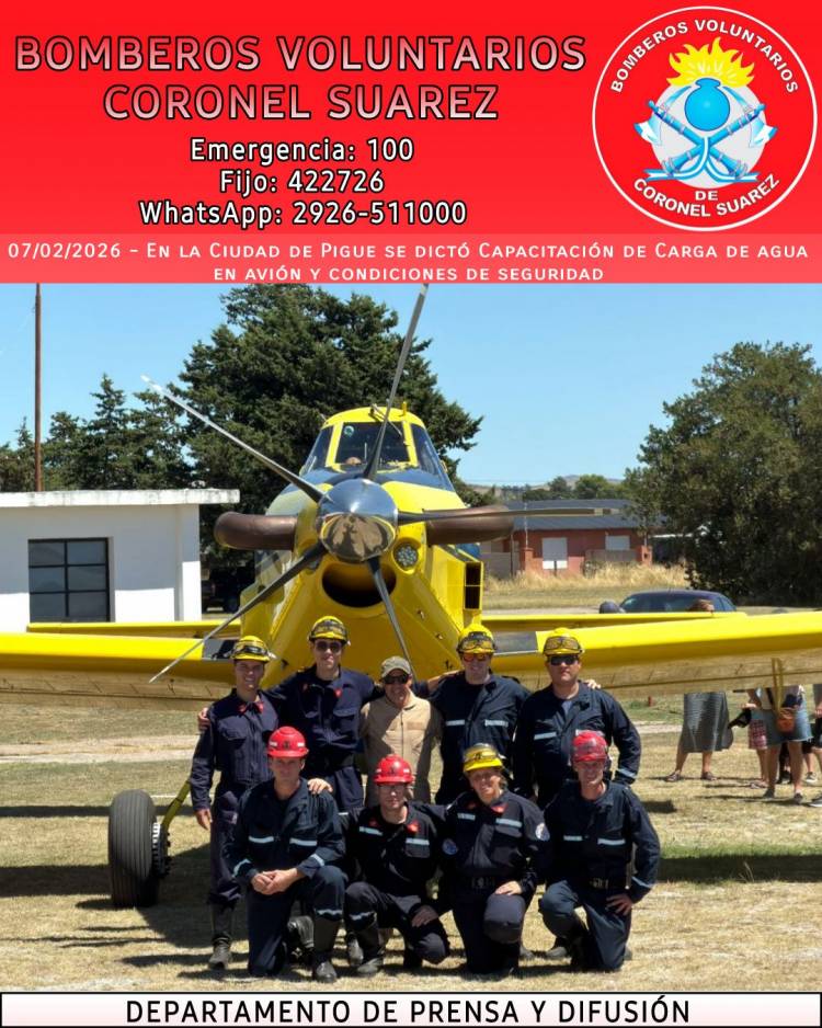 Capacitación sobre abastecimiento de agua para aviones hidrantes en Pigüé - Bomberos voluntarios