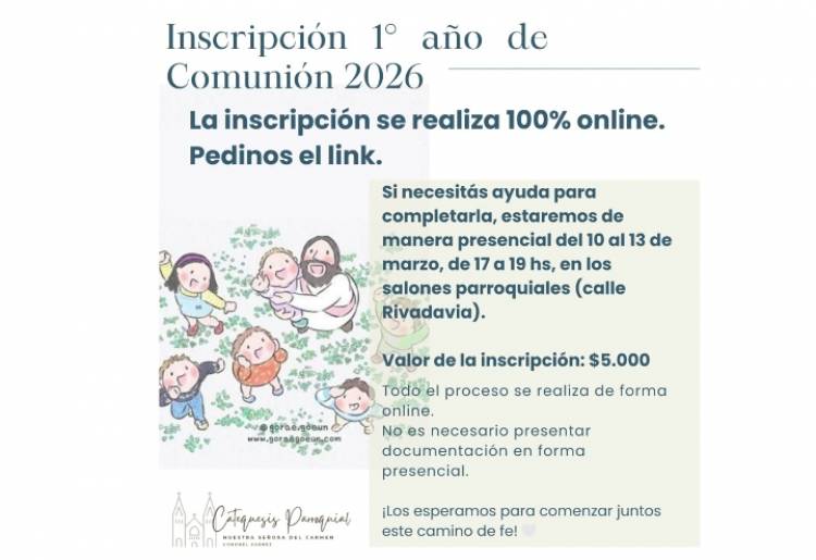 Parroquia Nuestra Señora del Carmen: inscripción a 1º año de Comunión 2026