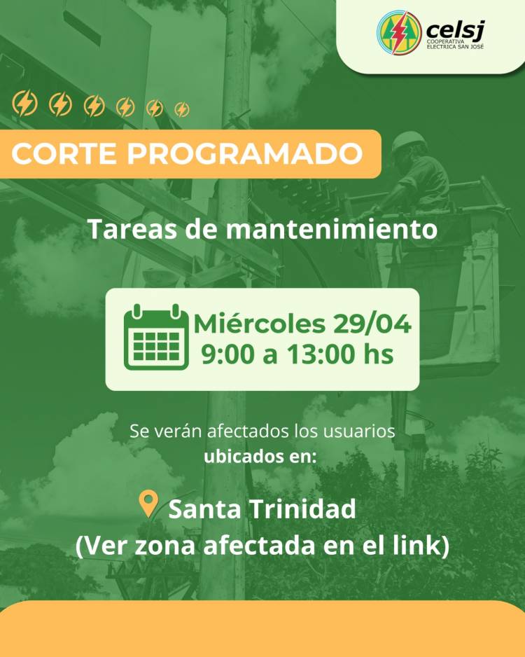 Corte programado por tareas de mantenimiento.