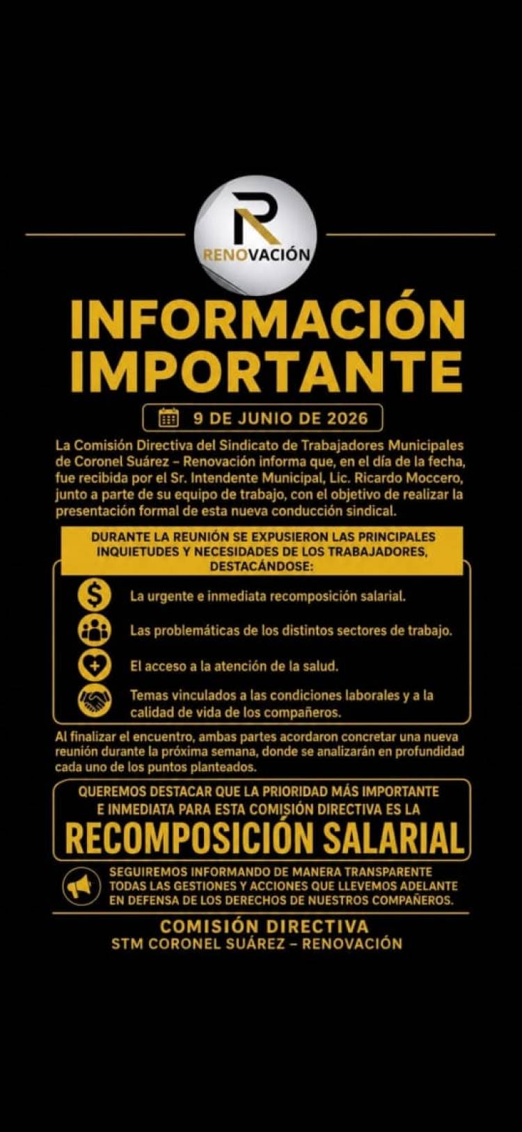 Reunión con el Ejecutivo Municipal: la recomposición salarial, eje central de la agenda sindical