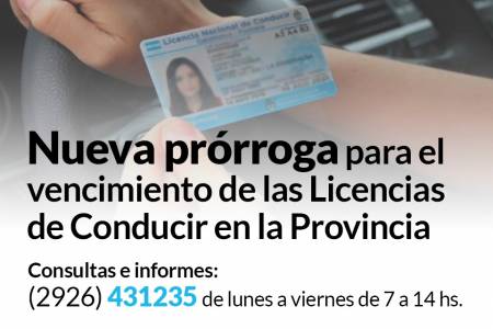 Nueva prórroga para el vencimiento de las Licencias de Conducir en la Provincia