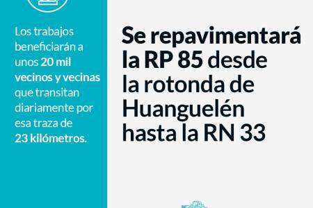 Se repavimentará la RP 85 desde la rotonda de Huanguelén hasta la RN 33