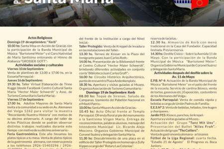 Programa de actividades de las Fiestas Patronales  de Pueblo Santa María